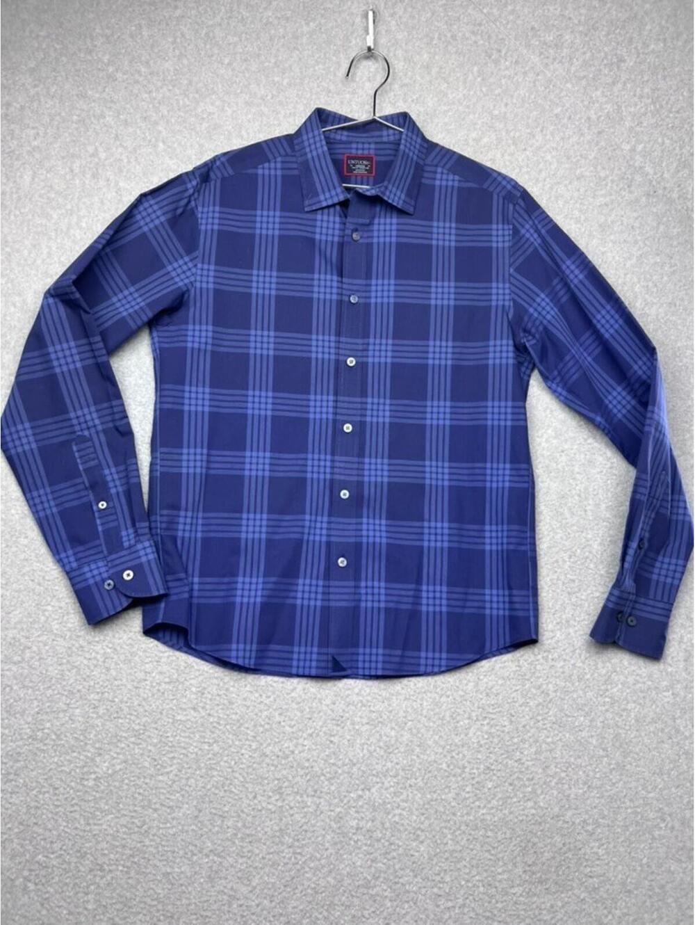 UNTUCKit Clark Men's Medium Blue Plaid Long Sleeve Wrinkle Free Button Down EUC